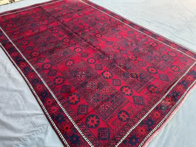 6x9'5 ft Antique Afghan Baluch Tribal Rug Turkmen Wool Vintage Rug Geometric Pattern Yaqoob Khani Design Handm