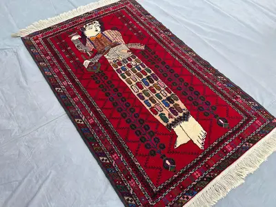Vintage Afghan Baluch Pictorial Rug 3'4x 5'4 ft | Handmade Wool Wall Hanging | Queen Art Design | Tribal Decor