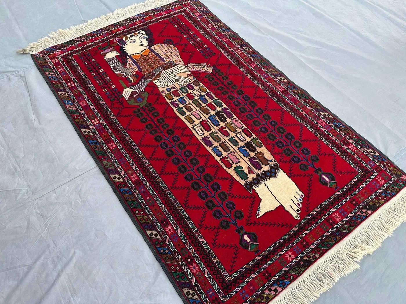 Vintage Afghan Baluch Pictorial Rug 3'4x 5'4 ft | Handmade Wool Wall Hanging | Queen Art Design | Tribal Decorative Rug for Home Decor