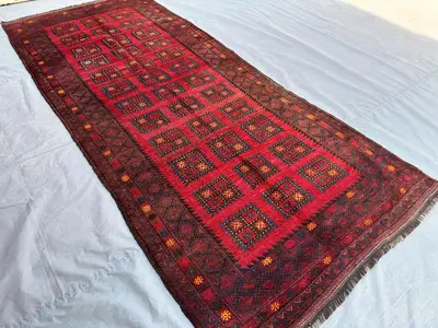 4x9 Wide Afghan Baluch Runner Rug - Turkmen Tribal Rug - High Quality Wool Hallway Rug - Outdoor or Indoor Vin