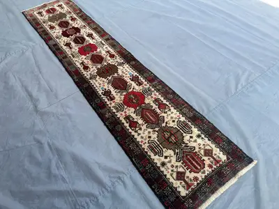 Afghan Baluch Tribal Runner Rug - 1'9x8'0 ft Handmade Wool, Traditional Turkmen Long Hallway Rug, Vintage Trib