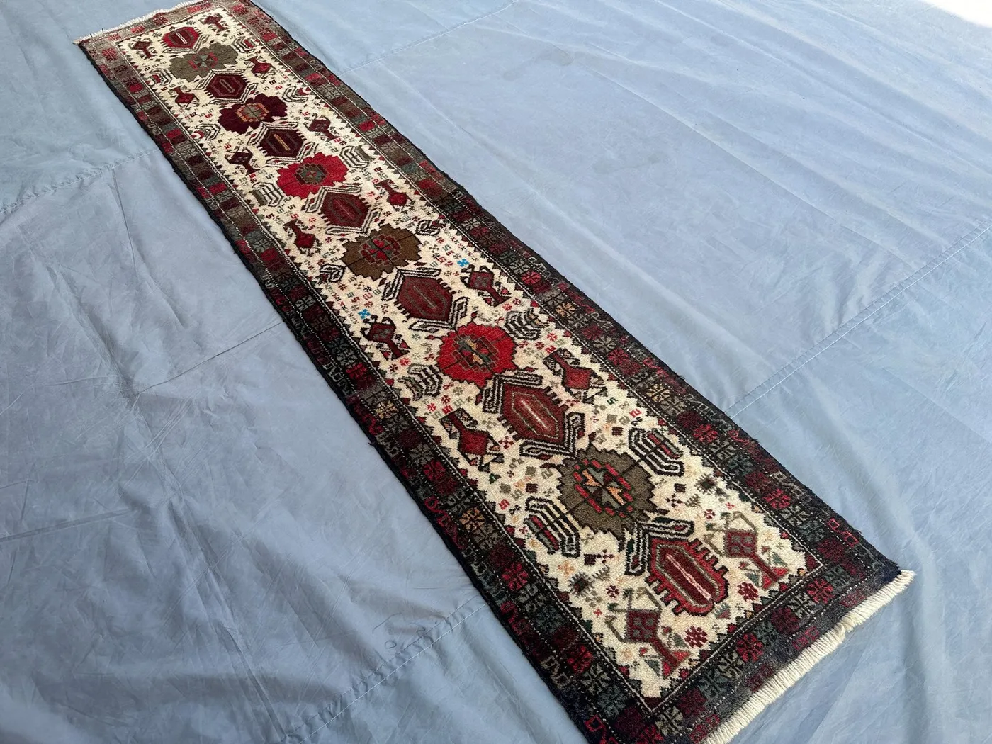Afghan Baluch Tribal Runner Rug - 1'9x8'0 ft Handmade Wool, Traditional Turkmen Long Hallway Rug, Vintage Tribal Accent, moroccan runner