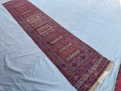 Afghan Tribal Runner Rug | 2x7 Handmade Wool Kilim | Vibrant Geometric Design | Boho Hallway Carpet | Handwove