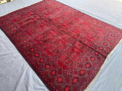 Antique Afghan Ersari Wool Rug 5'4x7'5 ft – Tribal Elephent Foot Design Geometric Red Vintage Area Carpet, Tur
