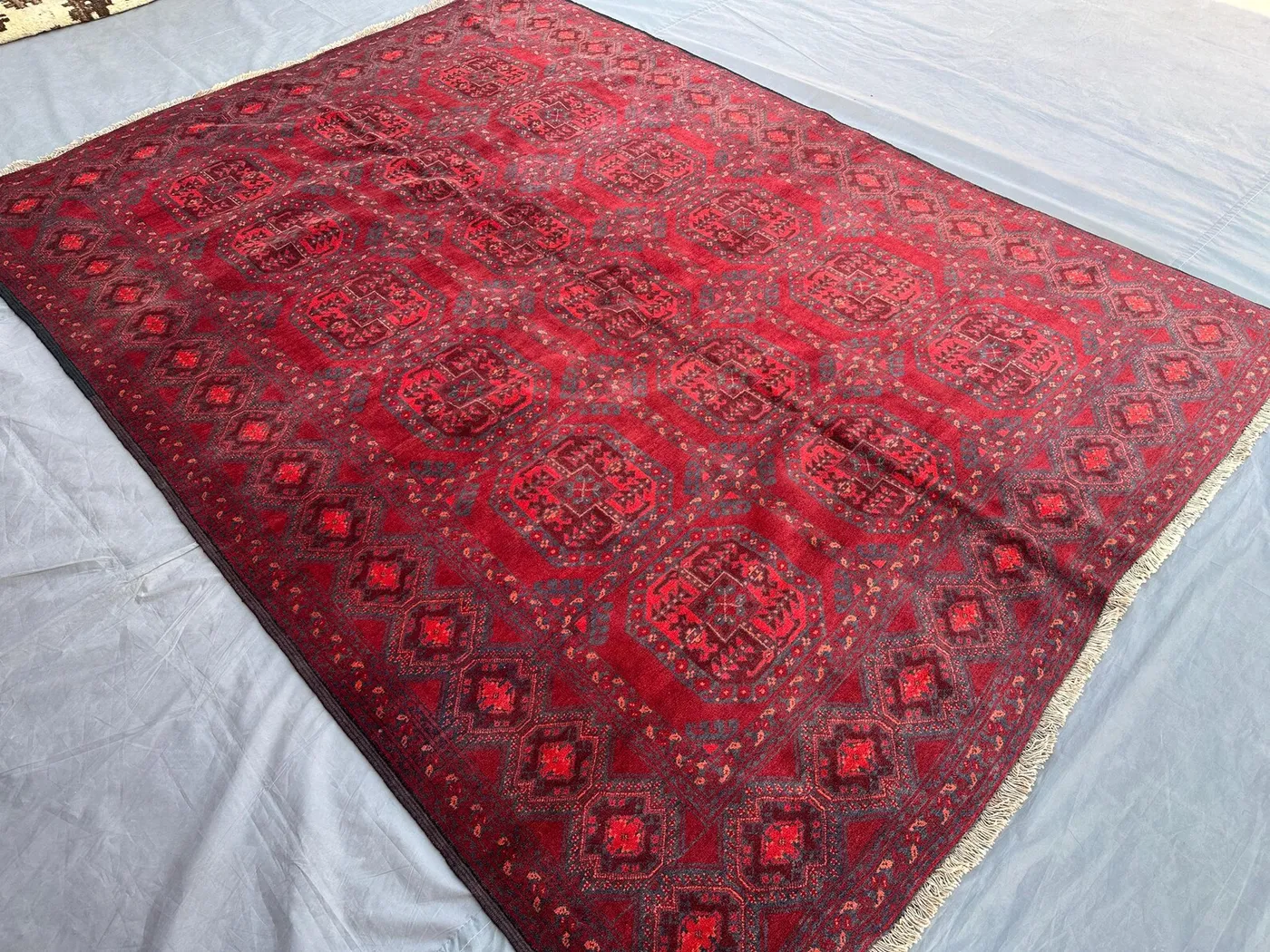 Antique Afghan Ersari Wool Rug 5'4x7'5 ft – Tribal Elephent Foot Design Geometric Red Vintage Area Carpet, Turkmen bukhara Handmade Rug