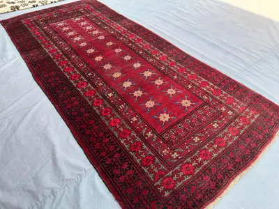 Antique Ersari Rug 4'6x9'9 Ft Handmade Afghan Wool Wide Runner | Tribal Turkmen Bukhara Carpet | Vintage Area 