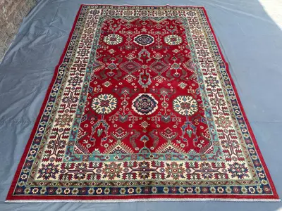 7x10 Afghan Handmade Oushak Rug Modern Turkmen Rug Wool Area Carpet Unique Geometric Design Living Room Bedroo
