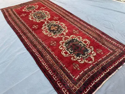 4'9x10'2 ft Afghan Baluch Wide Runner Rug – Tribal Wool Turkmen Pattern, Vintage Carpet, Handmade Antique Moro