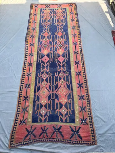 Antique Afghan Flat-Weave Runner Rug 6x15 Tribal Turkmen Kilim | 15 Ft Long Faded Wool Carpet | Turkish-Style 