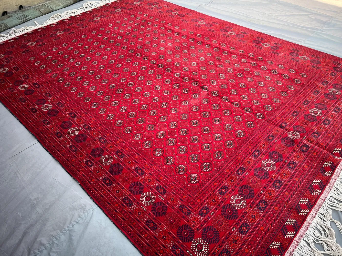 8x11 Afghan Hand Knotted Rug, Turkmen Bukhara Wool Area Rug, Red Black White Carpet, Living Room Decor, Bedroom Rug, 251x343 cm Large Rug