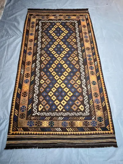 4'3x8'3 ft Antique Turkmen Kilim, Afghan Handmade Wool Rug | Flat Weave Tribal Area Rug | Kitchen Rug | Turkis