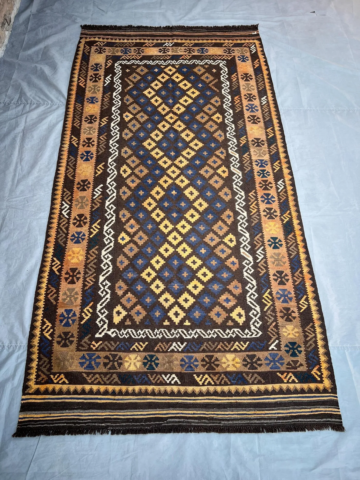 4'3x8'3 ft Antique Turkmen Kilim, Afghan Handmade Wool Rug | Flat Weave Tribal Area Rug | Kitchen Rug | Turkish Style Kilim, Living Room rug