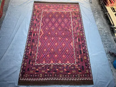 252x420 cm, Vintage Afghan Handmade Kilim Rug | Tribal Geometric Wool Rug | Large Bohemian Flat Weave Rug | Ov