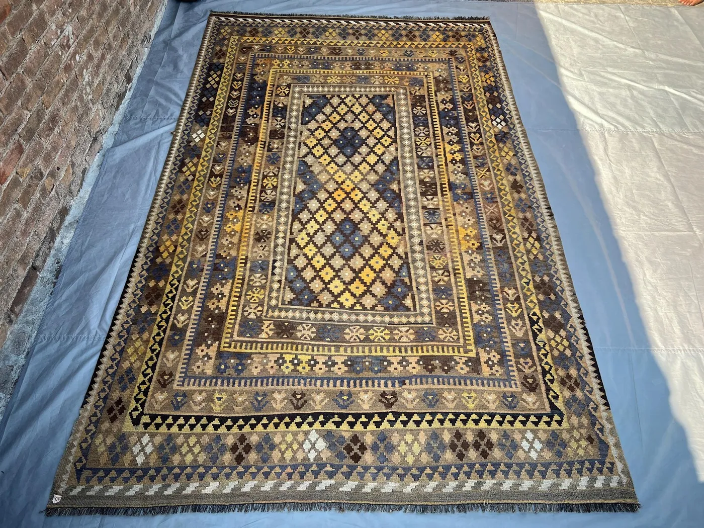 6'8x10'9 ft Afghan Handmade Kilim Rug, Vintage Tribal Wool Rug, Geometric Turkmen Flat Weave, Faded Earth Tone Living Room Area Rug, Bedroom