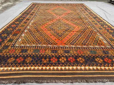 8x14 Antique Turkmen Kilim Rug Handmade Wool Rug Geometric Tribal Pattern Vintage Carpet Large Area Rug Afghan