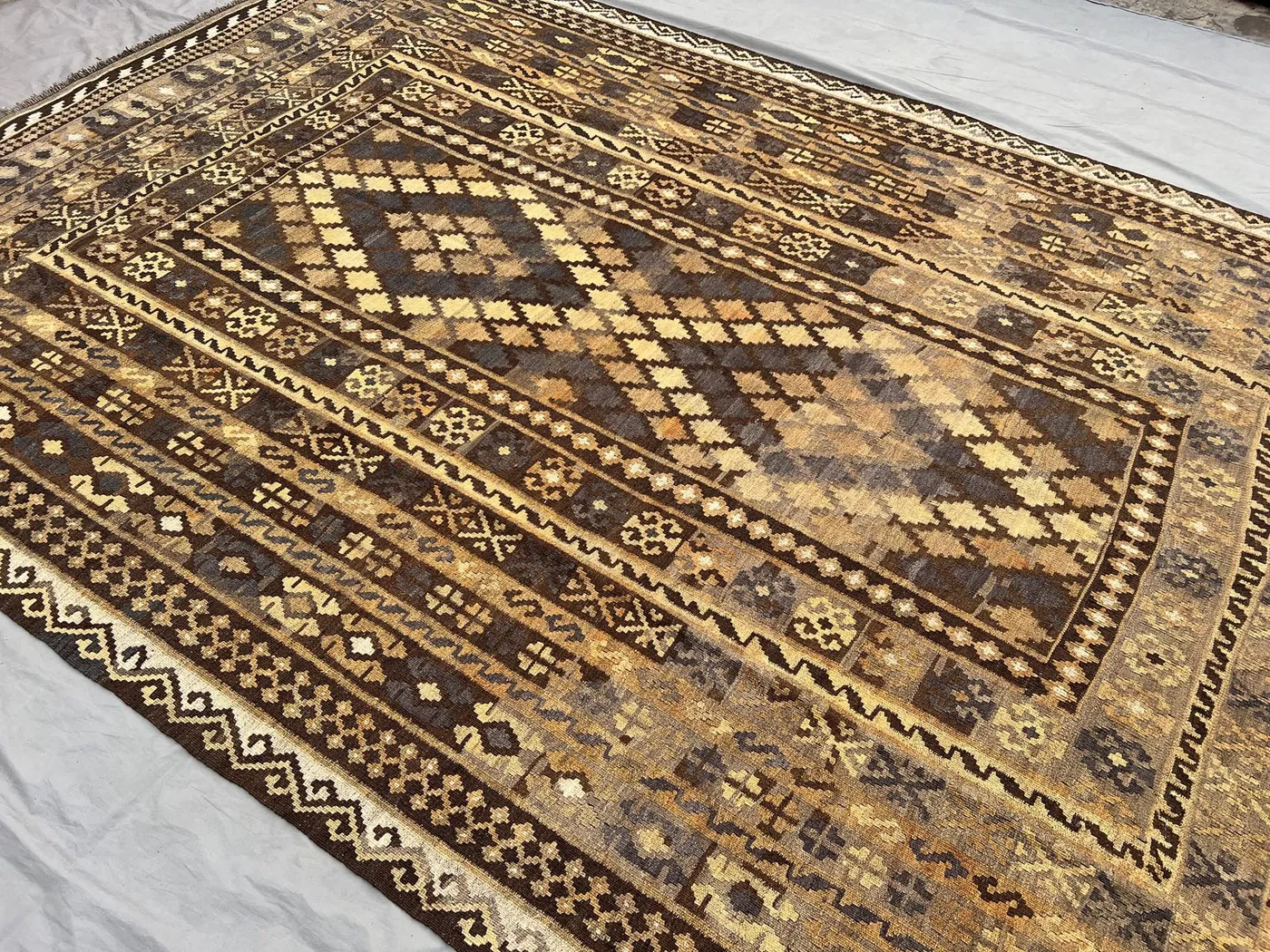 7x11 Antique Afghan Handmade Kilim Rug Terracotta Tribal Rug | Turkish Style Kilim | Flat Weave Faded Wool Area Rug, Living Room Rug