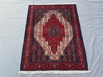 4x5 Antique Turkish Tribal Rug | Hand Knotted Wool Medallion Rug | Caucasian Geometric Design | Rustic Bedroom