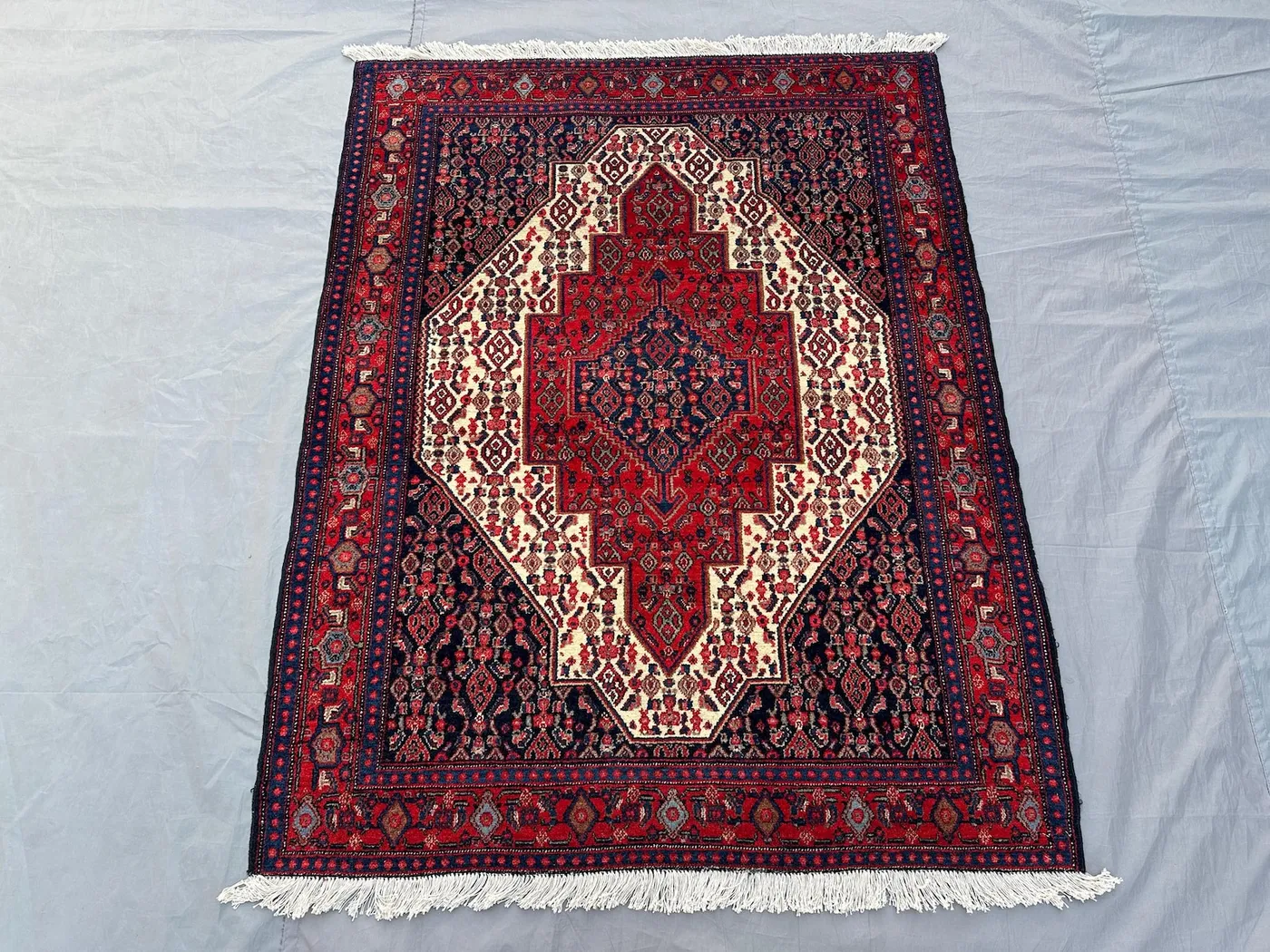 4x5 Antique Turkish Tribal Rug | Hand Knotted Wool Medallion Rug | Caucasian Geometric Design | Rustic Bedroom Decor Carpet, Moroccan Rug