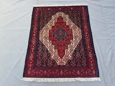 4x5 Antique Turkish Tribal Rug | Hand Knotted Wool Medallion Rug | Caucasian Geometric Design | Rustic Bedroom