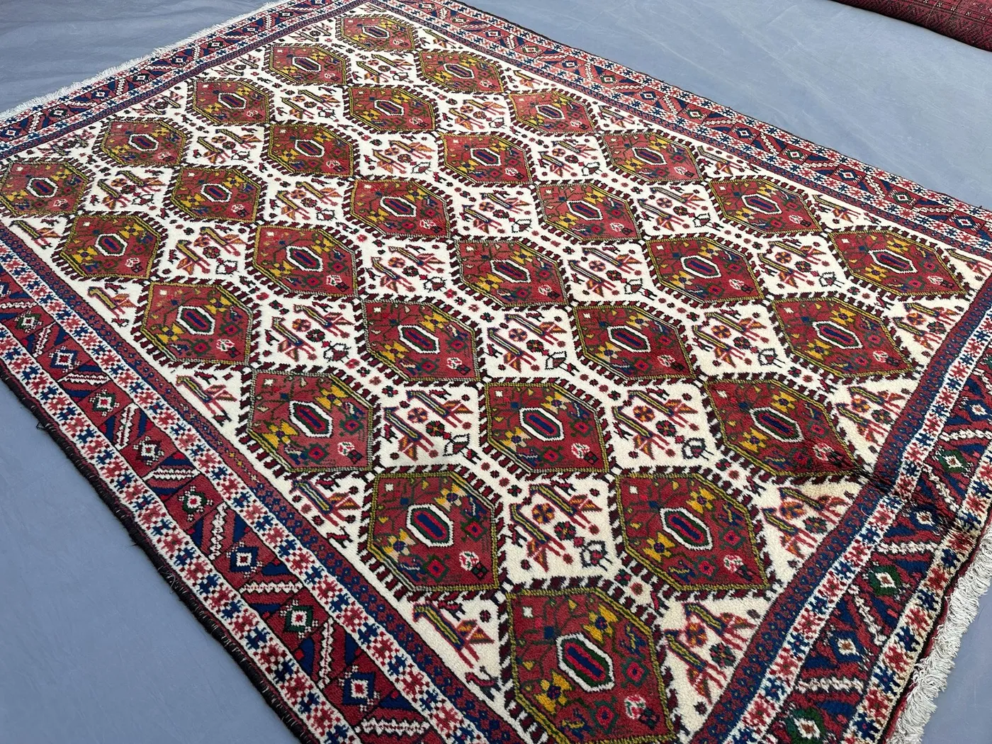 Vintage Afghan Hand-Knotted Tribal Rug 4'5x6 ft, Turkmen Geometric Wool Rug | Handmade Pictorial Birds Carpet | Unique Afghan Wool Area Rug