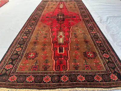 Afghan Handmade Wide Runner Rug 4'6x9'7 ft Tribal Turkmen Wool Rug | Geometric Vintage Carpet | Handmade Home 