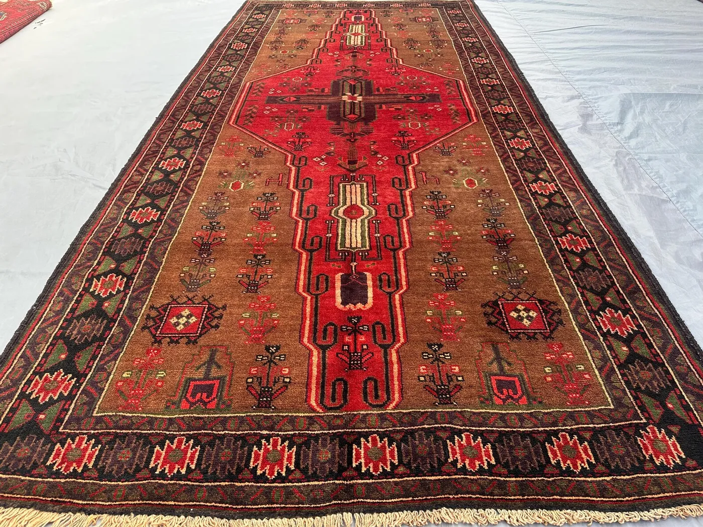 Afghan Handmade Wide Runner Rug 4'6x9'7 ft Tribal Turkmen Wool Rug | Geometric Vintage Carpet | Handmade Home Decor | Long Patio Rug