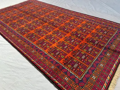 4'8x8'9 Baluch Taj Mahal Design Rug | Antique Afghan Hand-Knotted Wool | Architectural Geometric Tribal Carpet