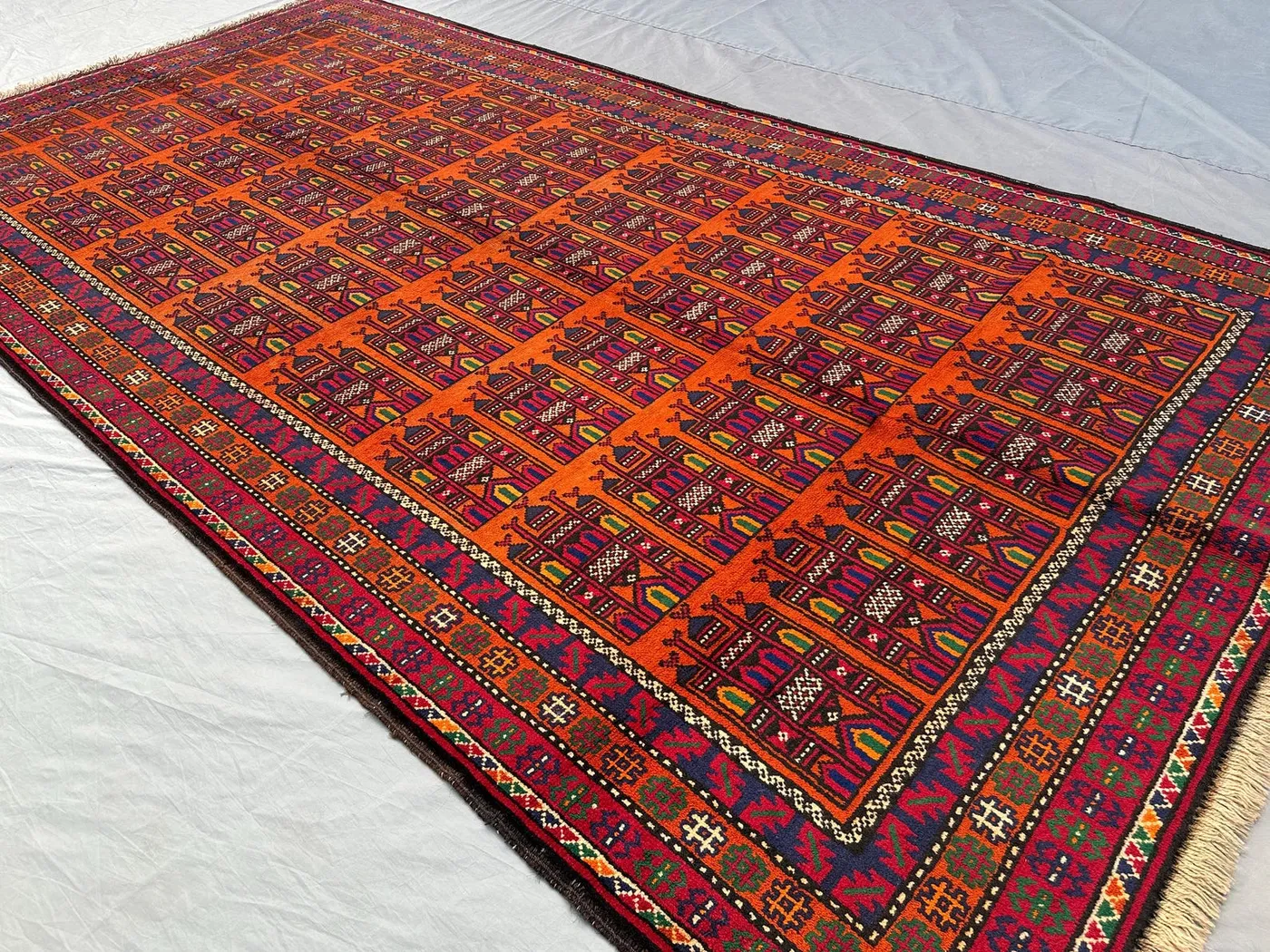 4'8x8'9 Baluch Taj Mahal Design Rug | Antique Afghan Hand-Knotted Wool | Architectural Geometric Tribal Carpet