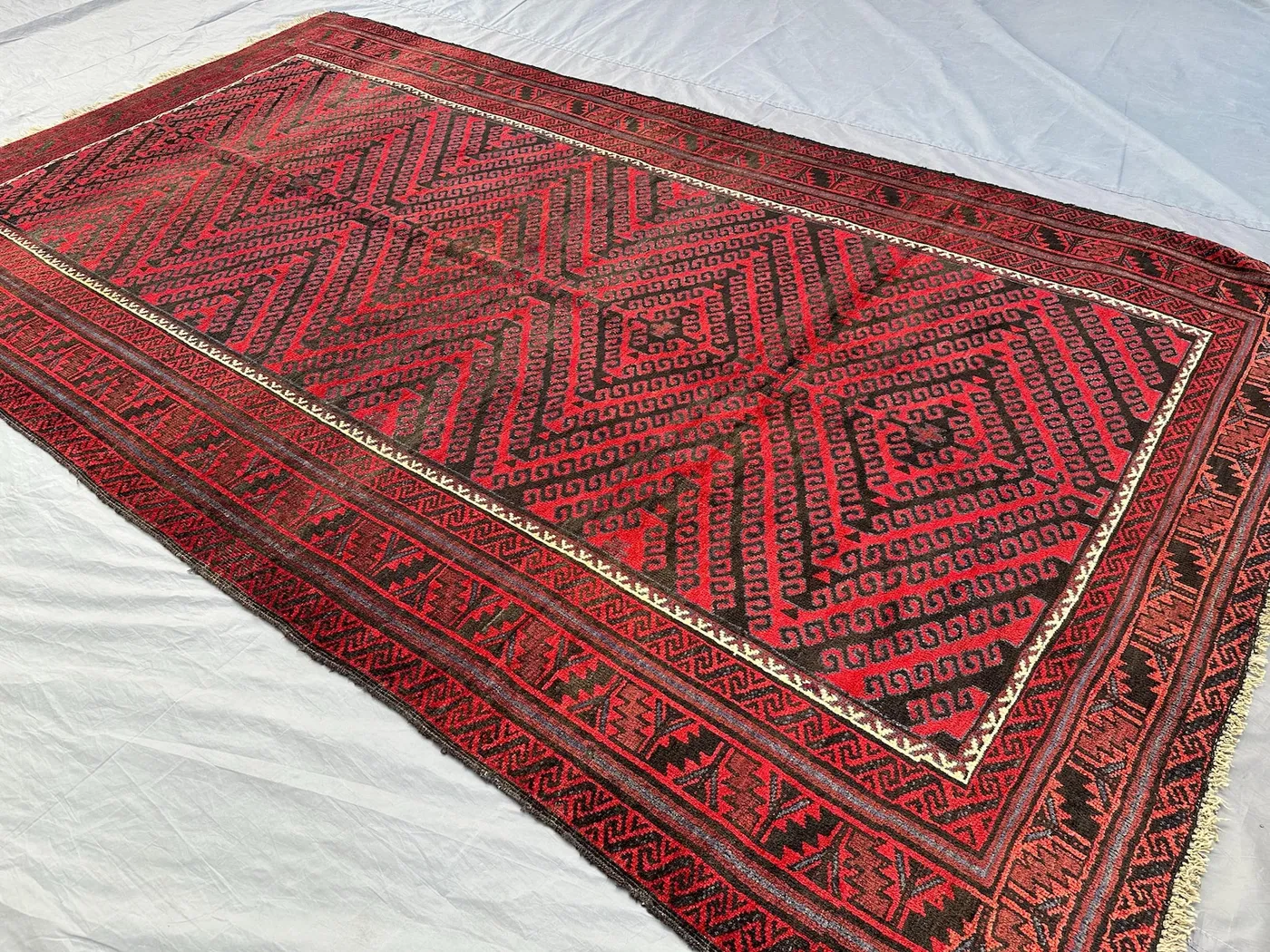 Antique Afghan Hand-Knotted Baluch Rug 4'8x8'9 ft, Tribal Geometric Wool Carpet | Vintage Handmade Area Rug | Bohemian Living Room Decor