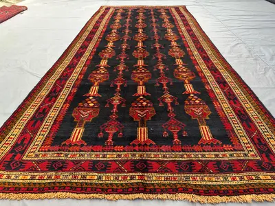 4x10 Antique Turkmen runner Rug, Caucasian Wide Runner Rug, Hand-Knotted Wool Rug, Tribal Geometric Pattern, A