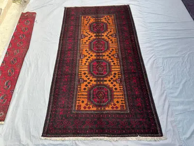 Antique Afghan Tribal Rug 5'3x9'10 ft Handmade Wool Turkmen Runner, Geometric Vintage Carpet | Hand-Knotted Ba