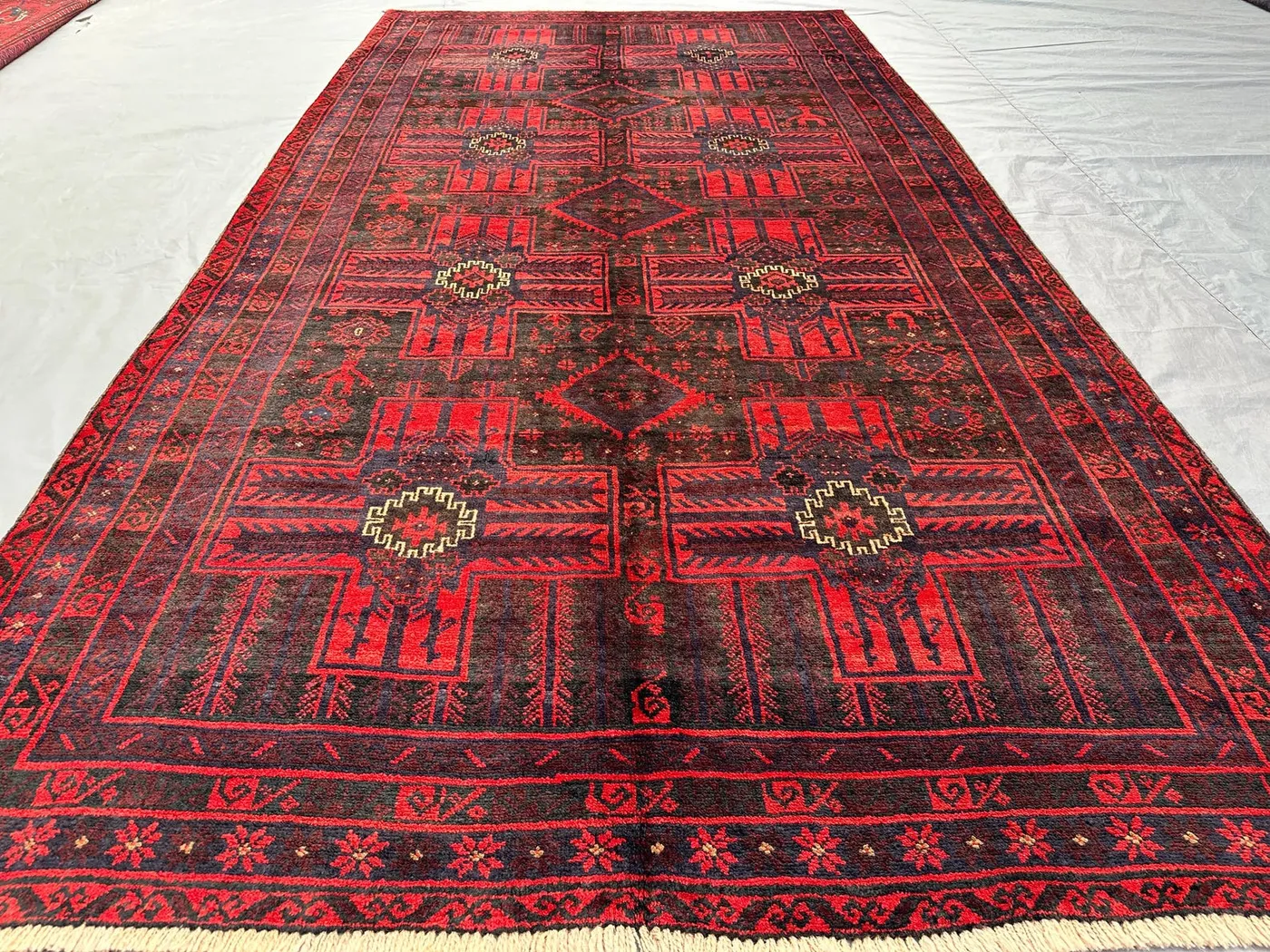 Antique Afghan Hand-Knotted Baluch Rug 4'9x9'1 ft, Tribal Geometric Wool Carpet | Vintage Handmade Area Rug | Bohemian Living Room Rug