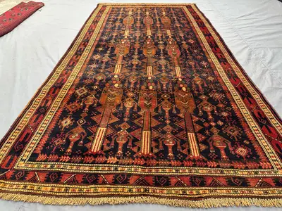5x10 Antique Afghan Baluch Runner Rug | Wide Tribal Wool Rug, Hand Knotted Long Corridor Rug | Dark Red Boho F