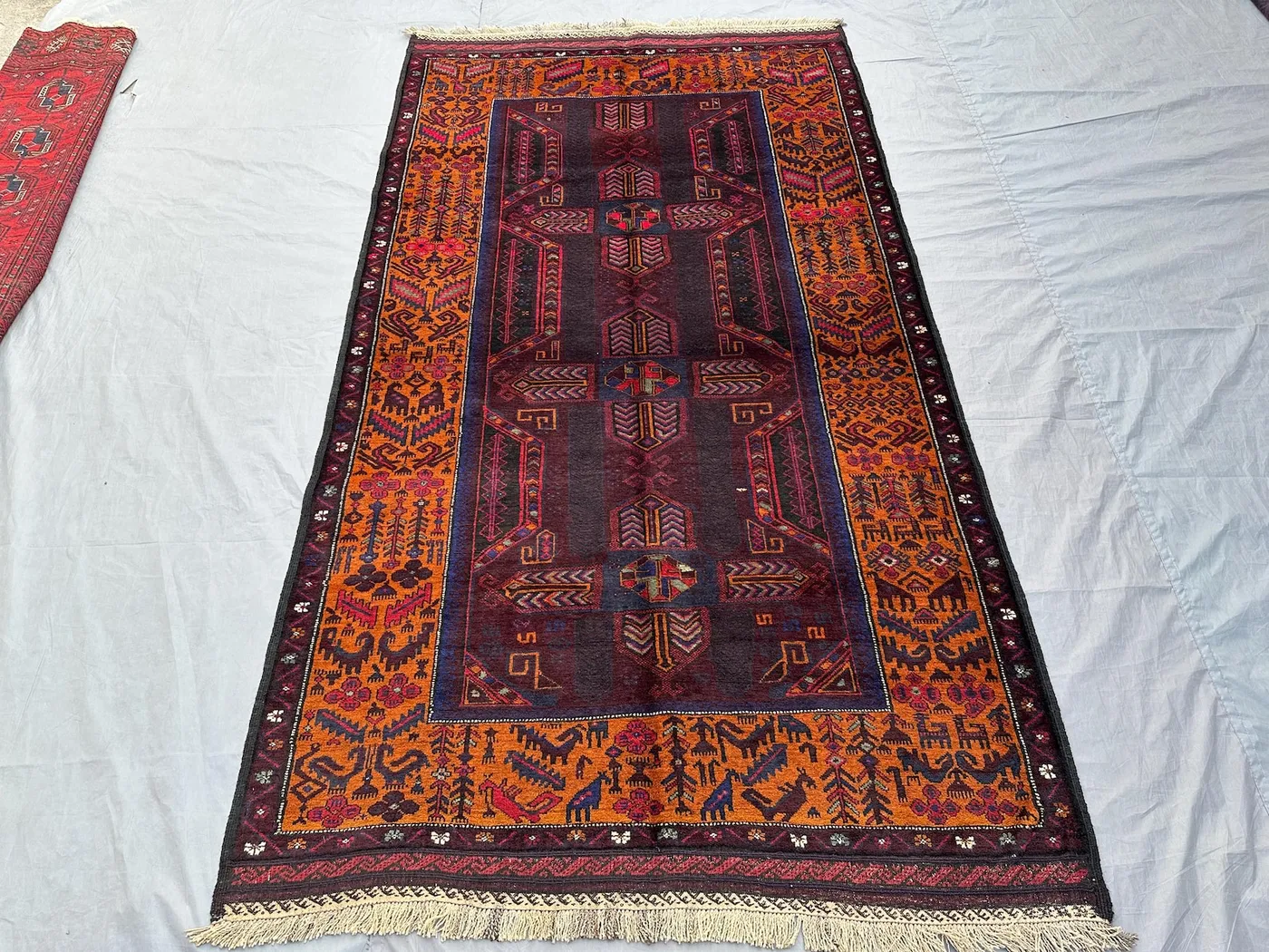 4'7x8 ft Afghan Baluchi Tribal Rug | Hand Knotted Wool Rug | Geometric Vintage Carpet | Living Room Area Rug | Boho Entryway Floor Decor