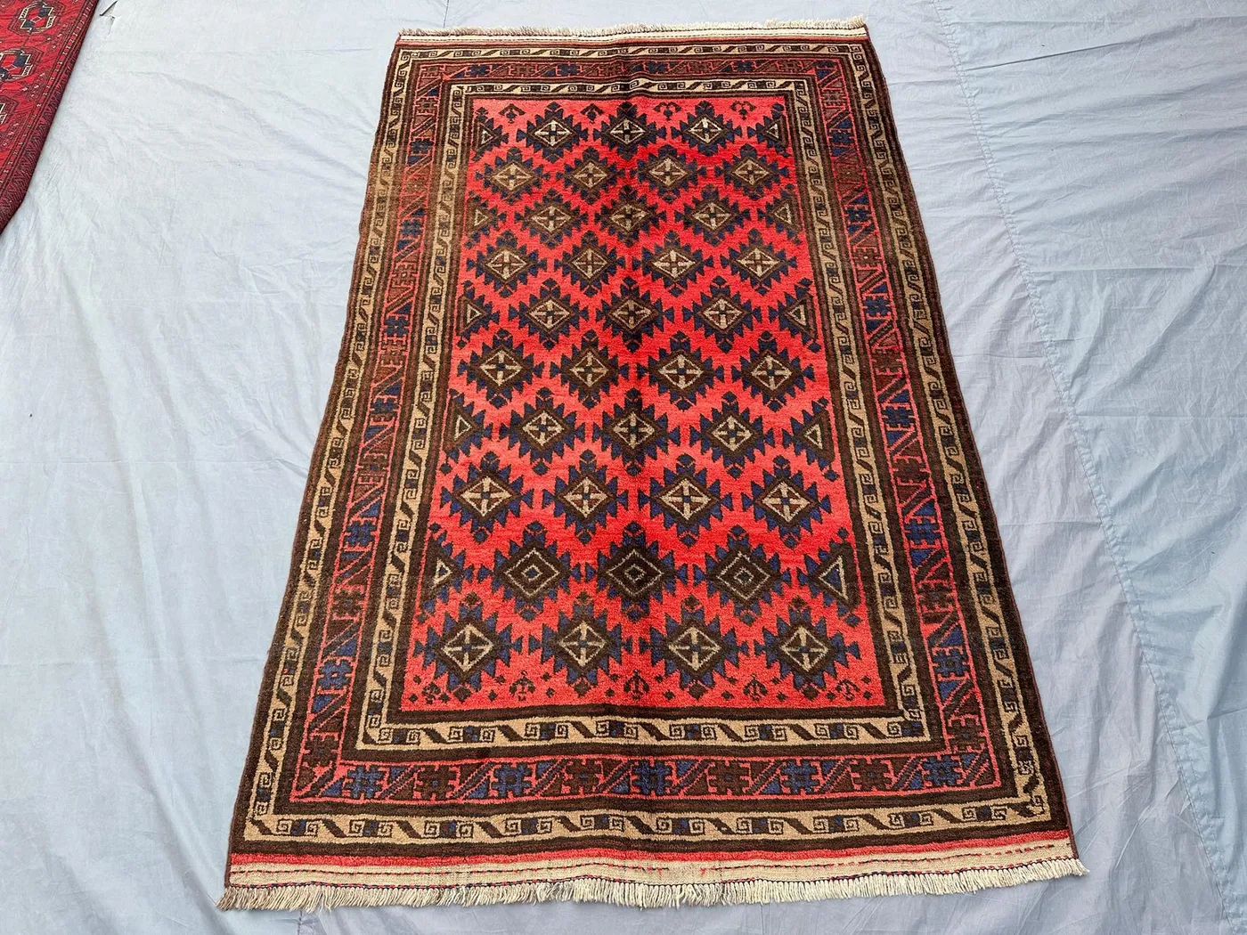4'6x7'3 ft Antique Afghan Baluch Rug | Hand Knotted Tribal Wool Carpet, Geometric Area Rug | Moroccan Style Vintage Floor Decor, Bedroom Rug
