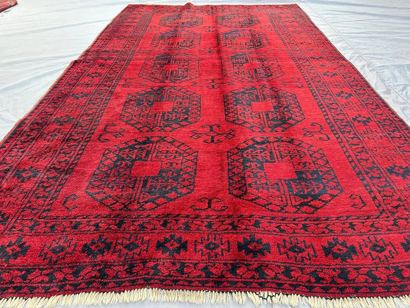 5x8 Antique Turkmen Bukhara Rug Red Black | Tribal Wool Rug Elephant Foot Design | Geometric Afghan Living Room Bedroom Carpet, Bedroom Rug