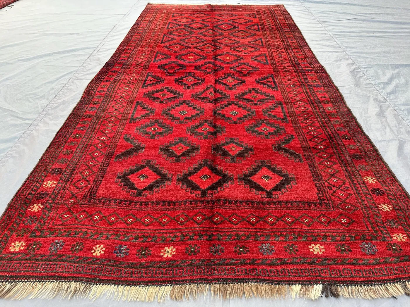 4x8 Antique Turkmen Ersari Rug | Afghan Hand Knotted Wool Runner | Tribal Geometric Rug | Vintage Carpet | Hallway Home Decor, Kitchen Rug