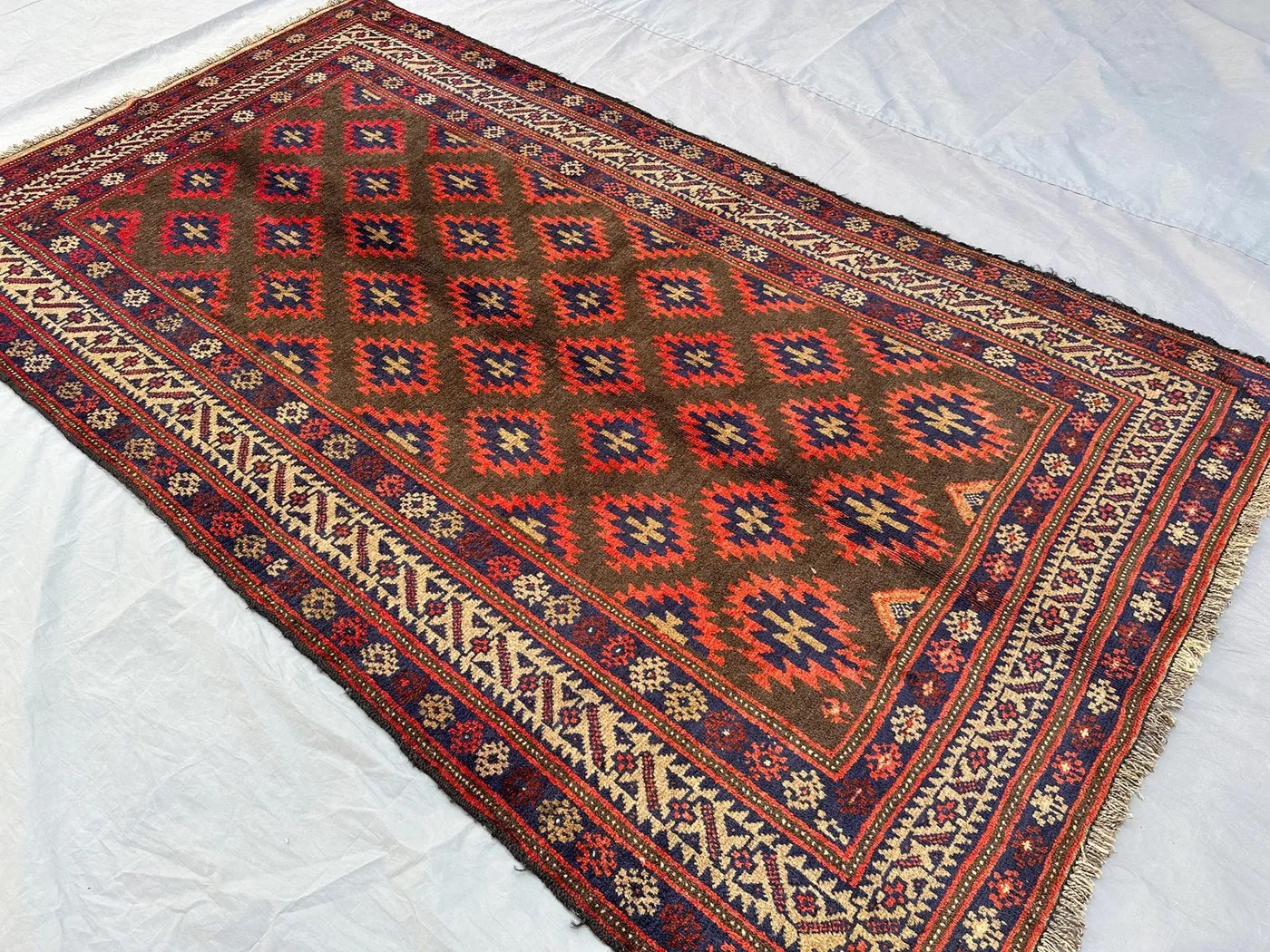 4x6'7 ft Antique Afghan Baluch Rug | Hand Knotted Wool Taimani Tribal Rug | Turkmen Geometric Pattern | Fine Bedroom Moroccan Style Rug