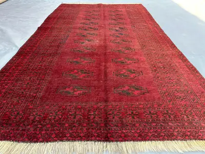 4x7 Antique afghan handmade tribal rug, Turkmen Bukhara Red rug, Vintage Old Carpet, Natural Dye Colors, Kitch