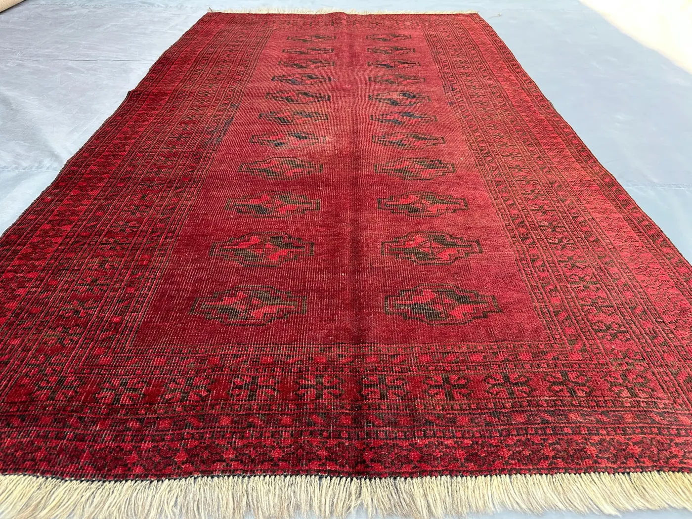 4x7 Antique afghan handmade tribal rug, Turkmen Bukhara Red rug, Vintage Old Carpet, Natural Dye Colors, Kitchen rug, Bedroom Rug, Bohemein