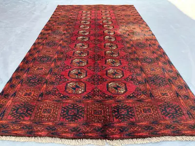 3'2x5'6 ft Antique afghan handmade tribal rug, Turkmen Bukhara rug, Vintage Old Carpet, Kitchen rug, Bedroom R