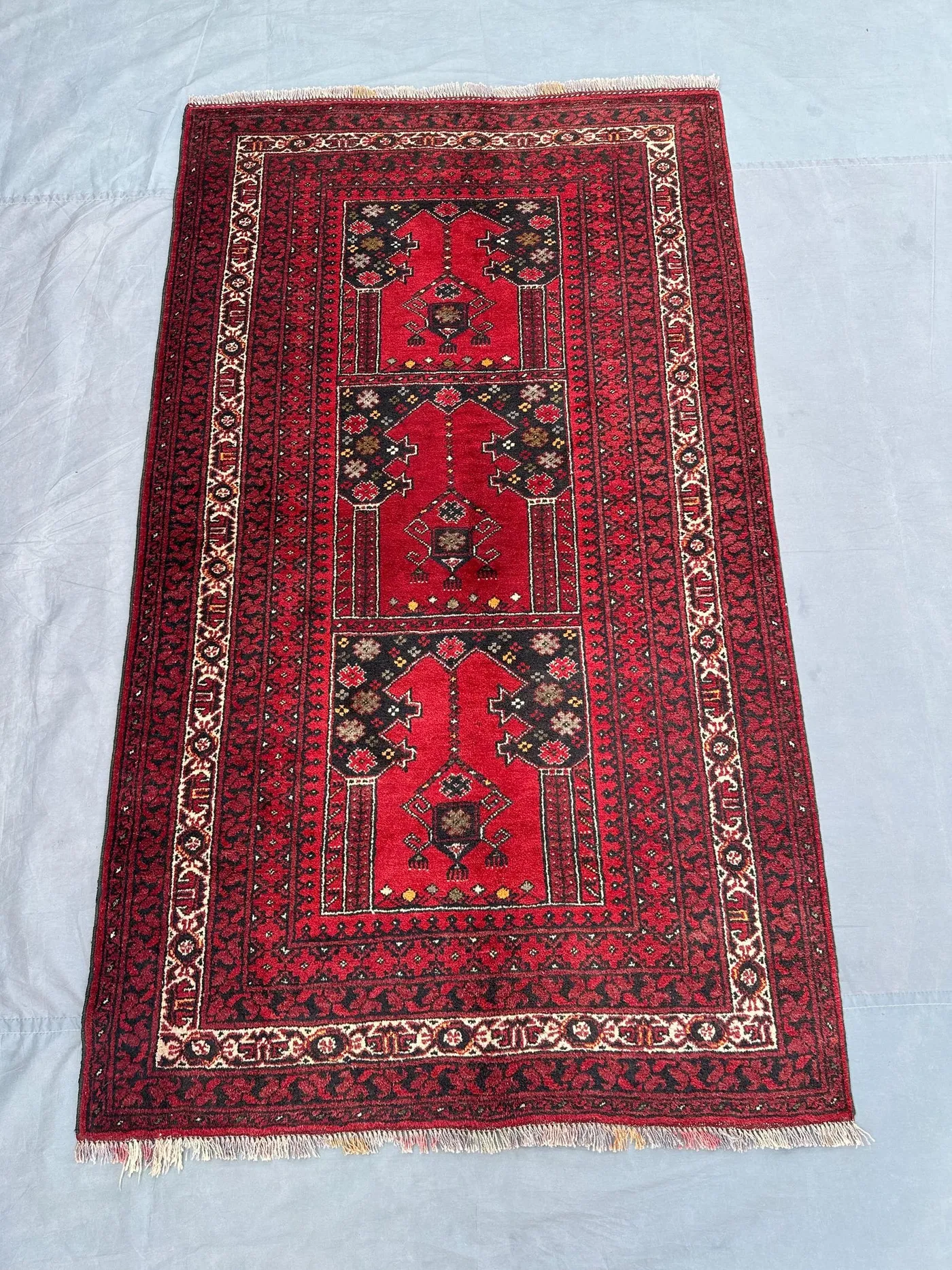 4x6 Antique Afghan Baluch Rug | Hand Knotted Wool Tribal Carpet | Red Black Geometric Pattern | Bohemian Accent Area Decor Rug, Kitchen rug