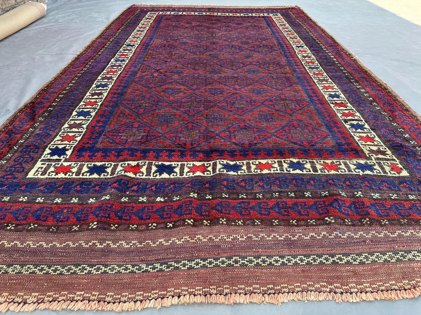 Antique 1920s Afghan Baluch Rug 5'3x9'3 ft Hand-Knotted Nomadic Wool Rug | Tribal Geometric Pattern, Rare Vintage Bedroom Carpet, Office Rug