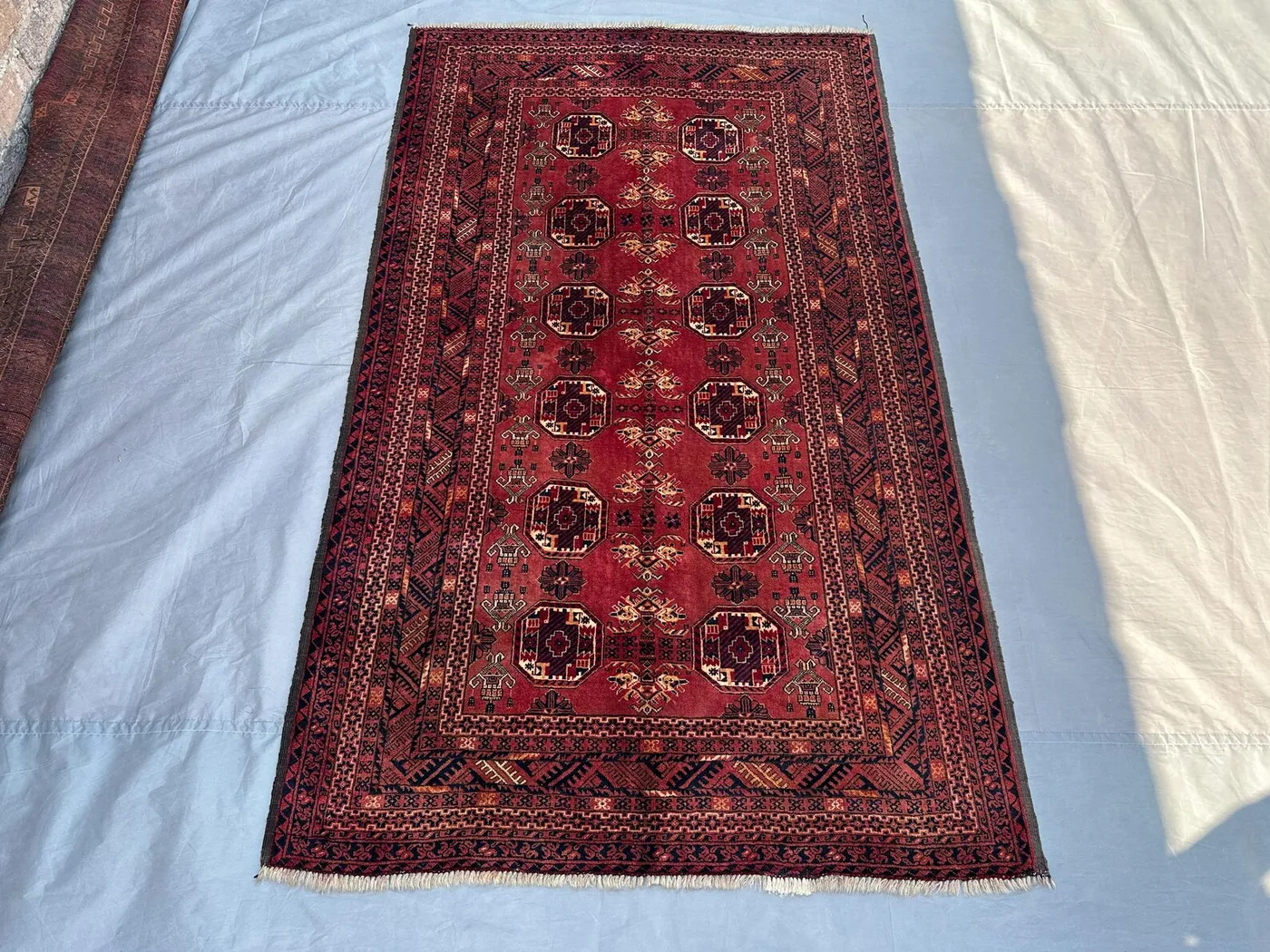 Vintage Turkmen Tekke Rug 3'9x6'5 ft | Afghan Handmade Ersari Wool Rug | Geometric Tribal Area Rug for Kitchen, Entryway, or Living Room