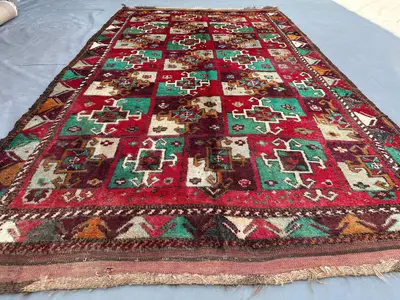 Antique Baluch Tribal Rug 4'5x7'4 Ft Hand-Knotted Wool Rug | Red & Green Nomadic Carpet | Afghan Vintage Decor