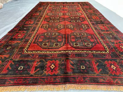 Vintage 1940s Baluch Rug 5'2x9'4 ft, Hand-Knotted Tribal Wool Carpet | Red & Black Nomadic Rug | Afghan Bohemi