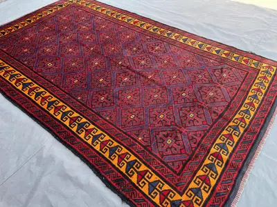 5'2x8'8 ft Afghan Baluch Rug | Hand Knotted Wool Tribal Carpet | Taimani Geometric Area Rug | Outdoor Bohemian