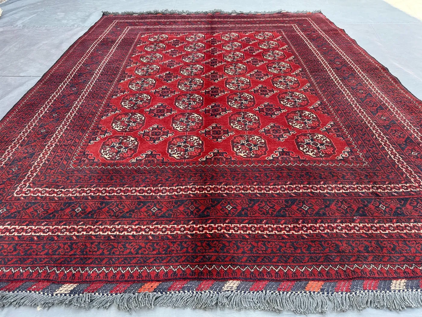 Vintage Afghan Ersari Rug, Turkmen Tekke Rug 5x6'3 Ft Hand-Knotted Wool Tribal Carpet | Red & Black Nomadic Decor, Bedroom Rug, Floor Rug