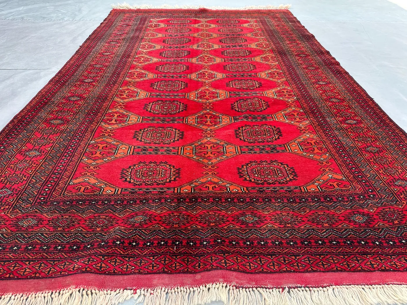 Antique 1960s Turkmen Tribal Rug 4'1x6'3 ft, Hand-Knotted Afghan Wool Rug | Red & Black Nomadic Carpet | Vintage Kitchen Decor, Boho Rug