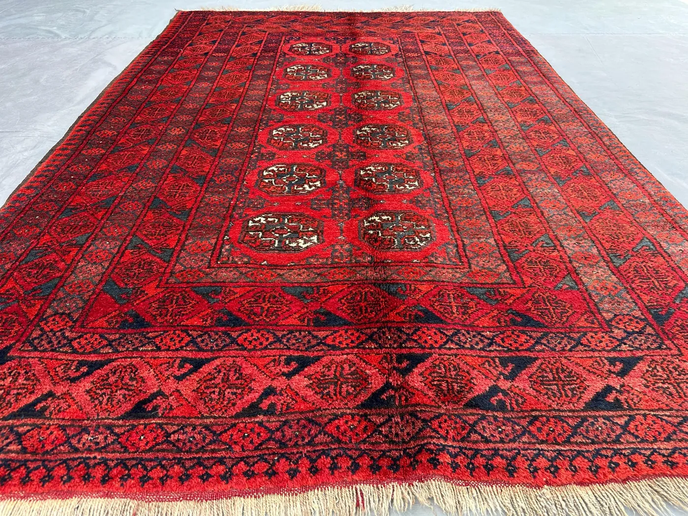 Antique Turkmen Bukhara Rug | 4x6 ft Afghan Mowri Tribal Carpet | Hand-Knotted Wool Rug | Vintage Red Oriental Rug | Handmade Kitchen Rug